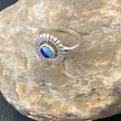 Native American Women's Navajo Blue Turquoise Lapis Inlay Ring | Sz 7 | 11197