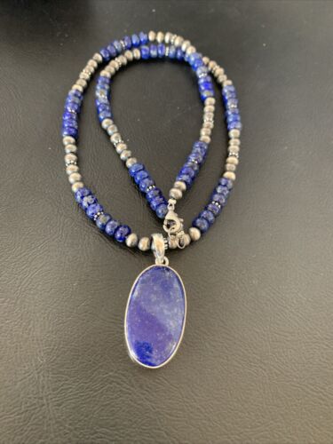 Native American Navajo Blue Lapis Pendant Necklace | Sterling Silver | 11915