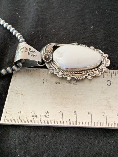 White Buffalo Turquoise Pendant Necklace | Navajo Sterling Silver | Authentic Native American Handmade | 4240