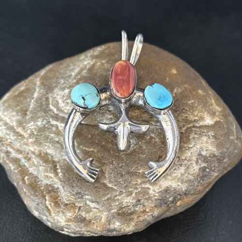 Navajo Sterling Silver Blue Turquoise Purple Spiny Oyster Naja Pendant | Authentic Native American Handmade | 14678