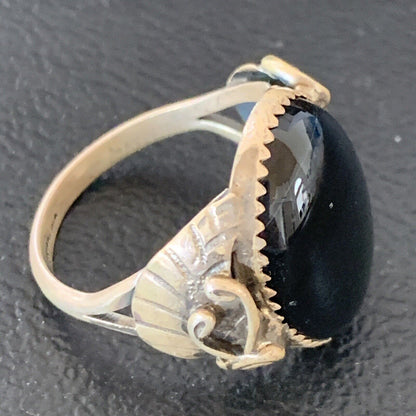 Native American Old Pawn Navajo Black Onyx Ring | Sterling Silver | Sz 9.5 | 11952