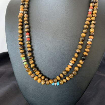 Navajo Tigers Eye Spiny Oyster Turquoise Necklace | Sterling Silver | 20" | Authentic Native American Handmade | 11834