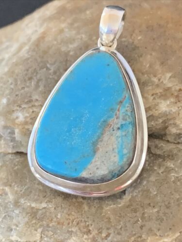 Navajo Blue Bisbee Turquoise Pendant | Sterling Silver | 1.5" | Authentic Native American Handmade | 1617