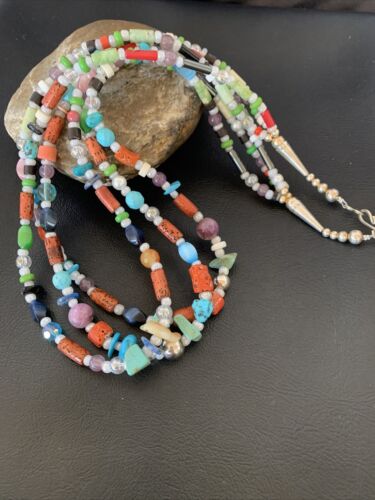 Native American Santo Domingo Pearl Mixed Bead Necklace | 3-Strand | 24" | 11989