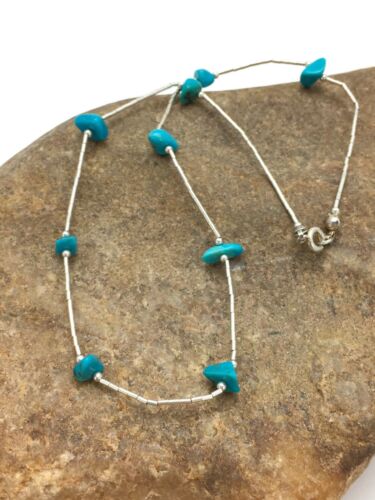 Children's Sterling Silver Liquid Necklace | Turquoise Nugget | 14" | 2931