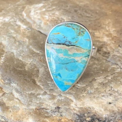 Navajo Blue Kingman Turquoise Ring | Sterling Silver | Sz 8 | Authentic Native American Handmade | 12793