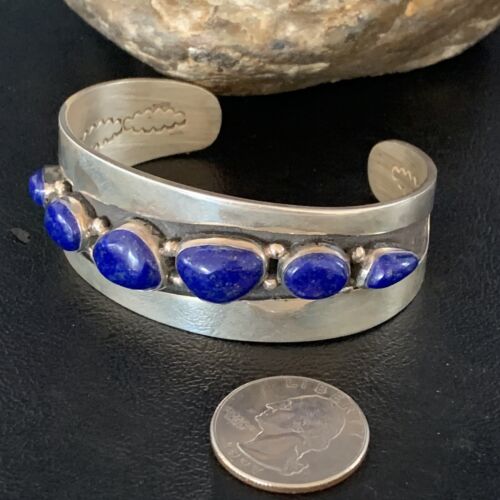 Native American Men's Navajo Blue Lapis Lazuli Cuff Bracelet | Sterling Silver | 14130