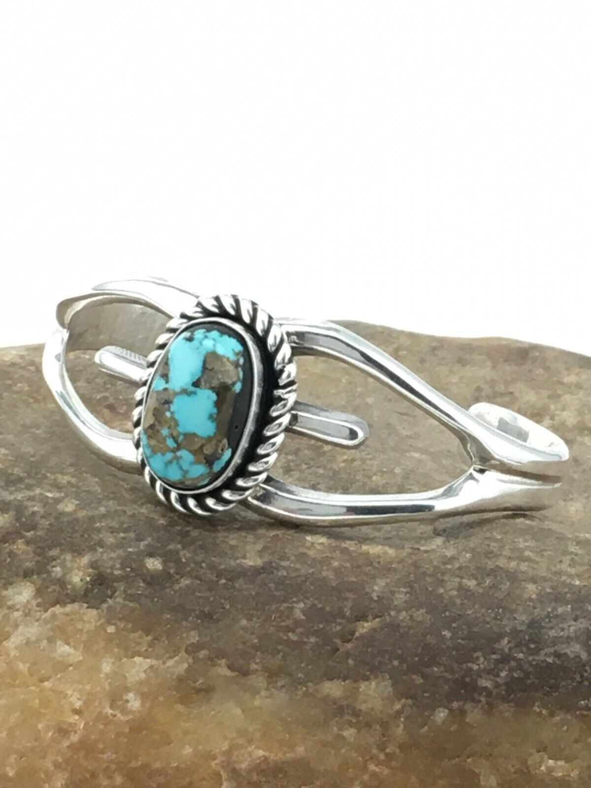 Native American Turquoise Cuff Bracelet | Navajo Sterling Silver | Handmade | 4745