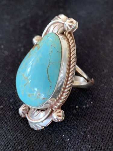 Navajo Blue Turquoise #8 Ring | Sterling Silver | Sz 7 | Authentic Native American Handmade | 671