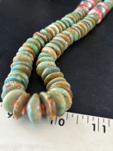 XL Green Turquoise & Red Spiny Oyster Navajo Sterling Silver Necklace | Authentic Native American | 32" | 14790