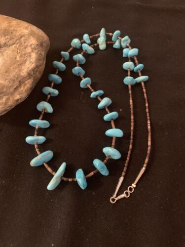 Navajo Sleeping Beauty Kingman Turquoise Nugget Necklace | Sterling Silver | Authentic Native American Handmade | 26" | 00613