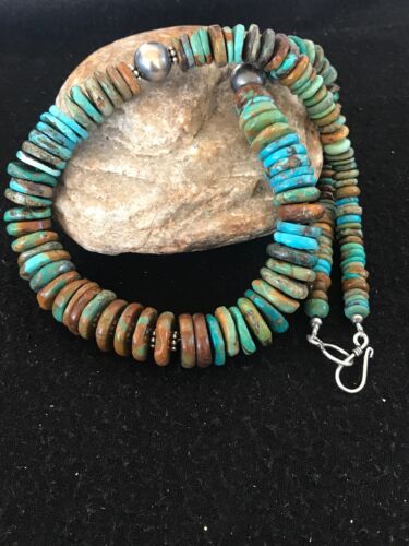 Navajo Blue-Green Turquoise Necklace | Sterling Silver | Authentic Native American Handmade | 20" | 8579