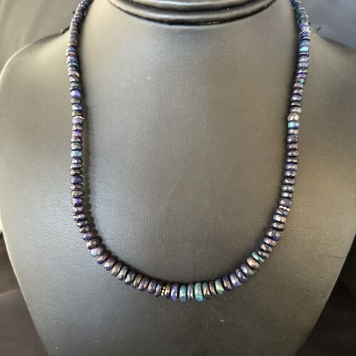 Native American Blue Opal Necklace | Sterling Silver | Navajo Handmade | 18" | 14534