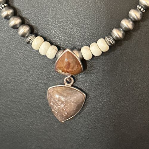 Navajo Pearls Wild Horse Turquoise Necklace Pendant | Sterling Silver | Authentic Native American Handmade | 14374