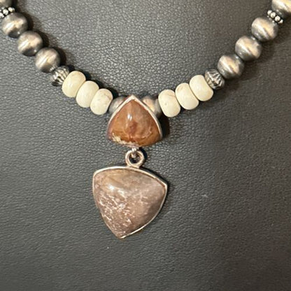 Navajo Pearls Wild Horse Turquoise Necklace Pendant | Sterling Silver | Authentic Native American Handmade | 14374