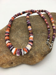 Orange Purple Spiny Oyster Sterling Silver Navajo Necklace Set | Graduated | Authentic Native American Handmade | 20" | 2777