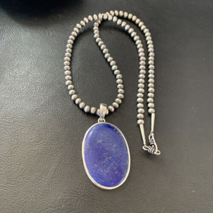 Native American Navajo Blue Lapis Pendant Necklace | Sterling Silver | Authentic Handmade | 11717