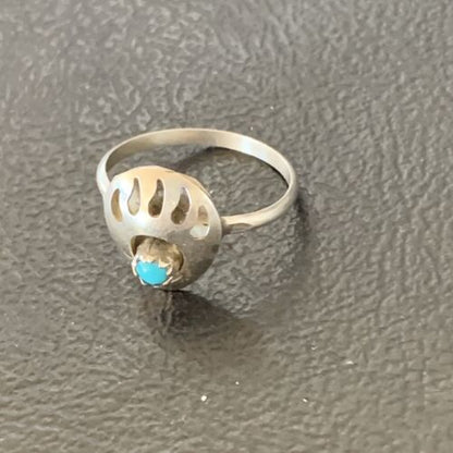 Navajo Bear Paw Blue Turquoise Pinky Ring | Sterling Silver | Sz 4 | Authentic Native American Handmade | 10840