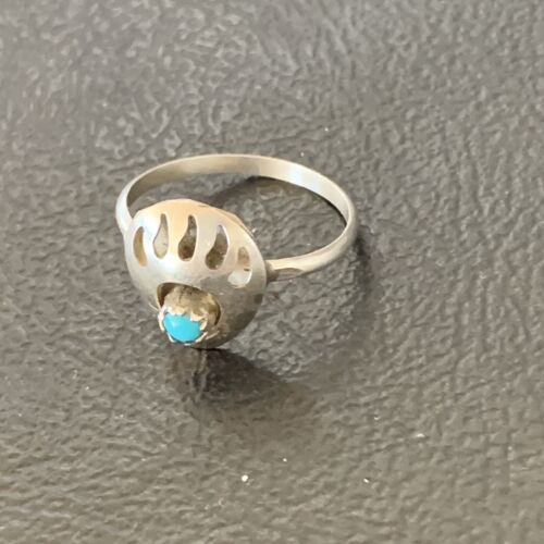 Navajo Bear Paw Blue Turquoise Pinky Ring | Sterling Silver | Sz 4.5 | 10838
