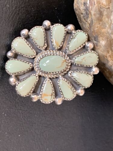 Navajo Green Turquoise Cluster Ring | Authentic Native American Sterling Silver | Multi-Stone | Sz 7.5 | 12189