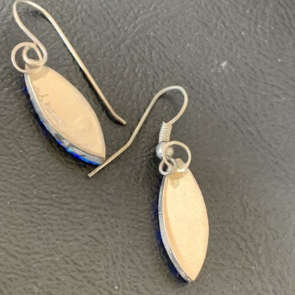 Navajo Blue Opal Inlay Turquoise Earrings | Sterling Silver | Authentic Native American Handmade | 12026