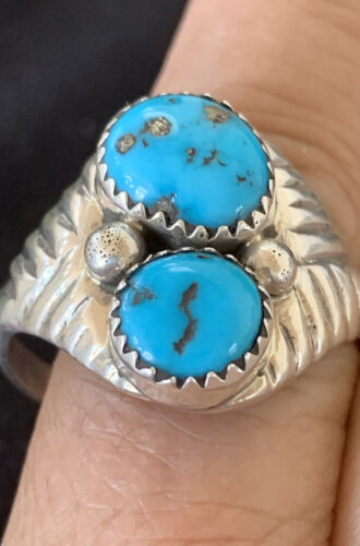 Navajo Kingman Turquoise Multi-Stone Ring | Authentic Native American Sterling Silver | Sz 14 | 105