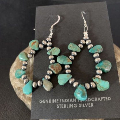 Navajo Green Cluster Turquoise Bead Earrings | Sterling Silver | Authentic Native American Handmade | 13325