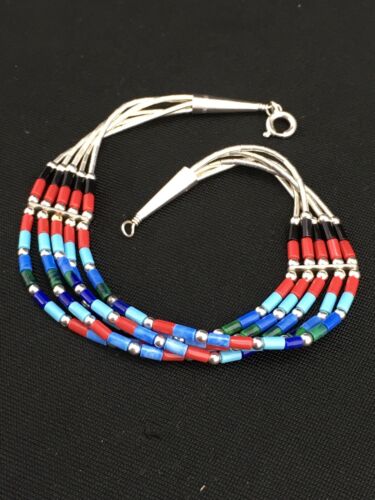 Multi-Color Turquoise Coral 5-Strand Bracelet | Sterling Silver | 7" | Native American Handmade | 13608