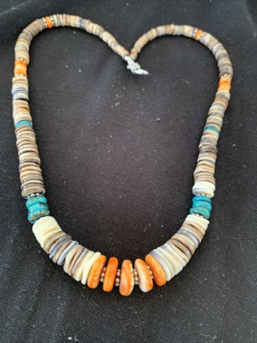 Authentic Native American Navajo Multi-Color Shell Necklace | Sterling Silver | Graduated 20" | 00926