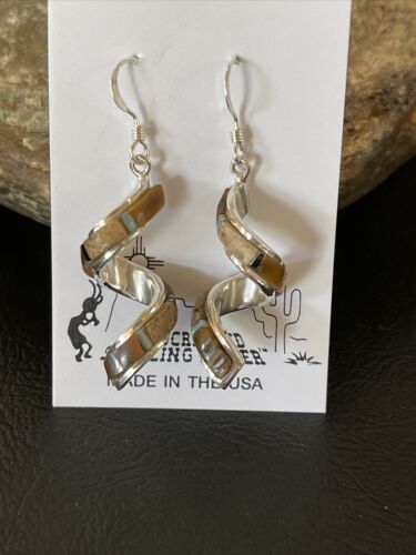 Navajo Swirl Coffee Tiger's Eye Opal Inlay Earrings | Sterling Silver | 1.25" | 1553