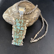 Authentic Native American Navajo Blue Turquoise Necklace Pendant | Sterling Silver | 8" | 14462