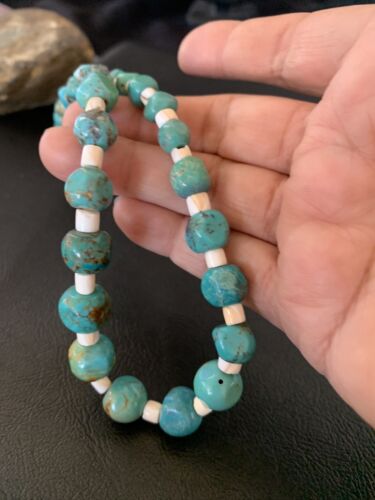 Navajo Pearls Graduated Blue Turquoise Necklace | Sterling Silver | Authentic Native American | 30" | 12542