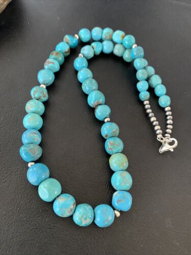 Authentic Native American Navajo Graduated Turquoise Bead Necklace | Sterling Silver | 20" | 02158