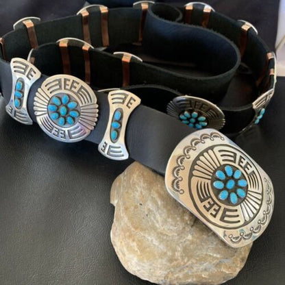 Men's Handmade Hopi Turquoise Concho Belt Buckle | Sterling Silver | 48" | 12292