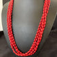 Navajo Red Coral 5-Strand Necklace | Sterling Silver Barrel Beads | 22" | Authentic Native American Handmade | 10438