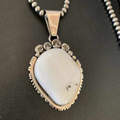 Men's Navajo White Buffalo Turquoise Pendant Necklace | Sterling Silver | Authentic Native American Handmade | 11846
