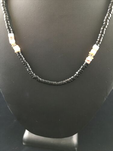 Navajo Mother of Pearl Black Onyx Spiny Necklace | Sterling Silver | 18" | Authentic Native American Handmade | 10012
