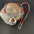 Bear Paw Red Coral Pendant for Men | Navajo Pearl Sterling Silver | Authentic Native American Handmade | 12589