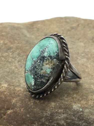 Navajo Blue Turquoise Old Pawn Ring | Sterling Silver | Sz 4.25 | Authentic Native American Handmade | 4408 - Masha USA