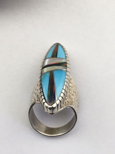 Native American Women's Navajo Opal Turquoise Inlay Ring | Sterling Silver | Sz 6 | 01601