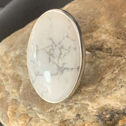 Adjustable Women's Navajo White Howlite Ring | Sterling Silver | Sz 8 | 11723