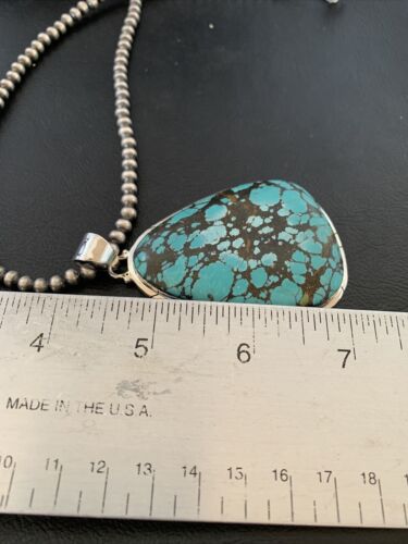 Men's Navajo Pearl Necklace with Blue Spiderweb Turquoise Pendant | Sterling Silver | 10532