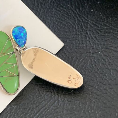 Navajo Green Gaspeite Opal Inlay Earrings | Sterling Silver | 1" | Authentic Native American Handmade | 12021