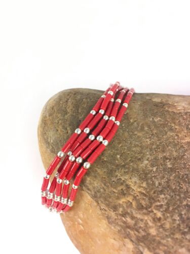 Navajo Red Stabilized Coral Heishi Sterling Silver Bracelet | 5-Strand | 7" | 13603