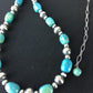 Authentic Native American | Navajo Sterling Silver Turquoise Necklace | Blue Green | 18" | 384