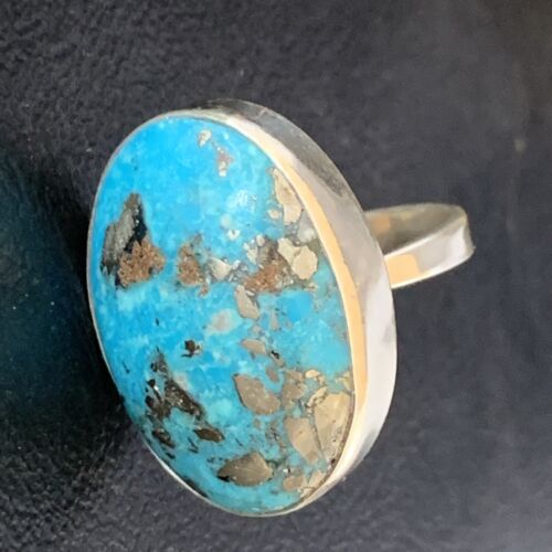 Navajo Blue Turquoise Adjustable Ring | Sterling Silver | Sz 8.5 | Authentic Native American Handmade | 14036