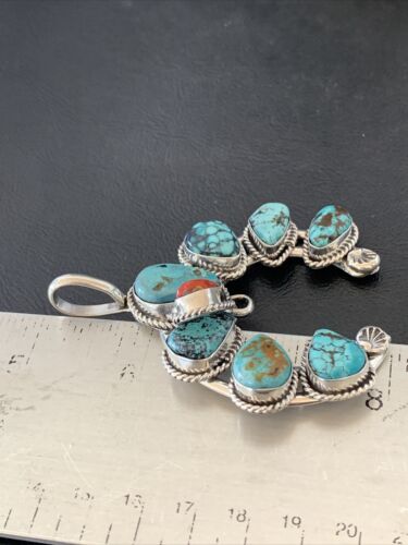 Navajo Coral Spiderweb Turquoise Pendant | Authentic Native American Sterling Silver | Naja | 02226