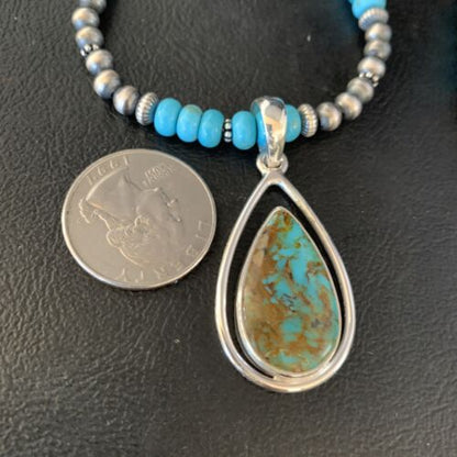 Navajo Blue Turquoise Pendant Necklace | Sterling Silver | Authentic Native American Handmade | 13869
