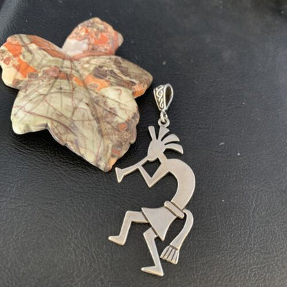 Navajo Kokopelli Pendant | Handmade Stamped Sterling Silver | 2.25" | 14041