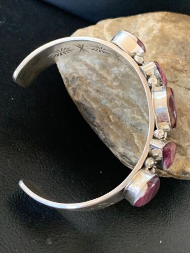 Navajo Purple Spiny Oyster Row Cuff Bracelet | Sterling Silver | Authentic Native American Handmade | 1406